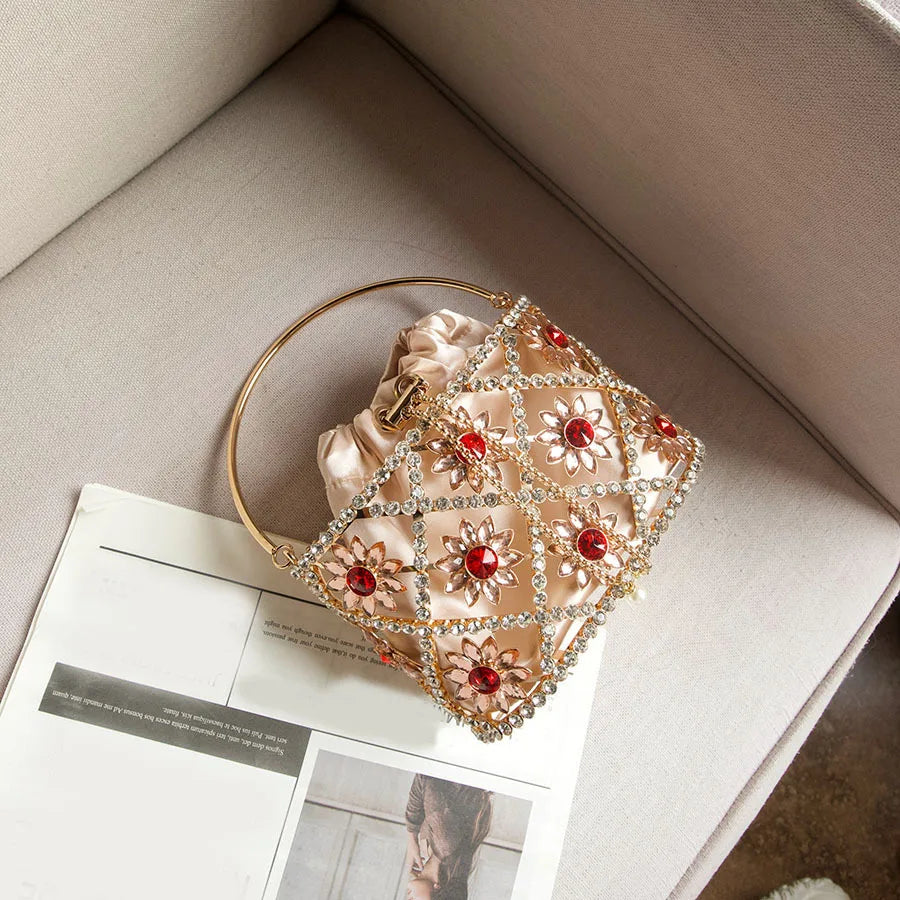 Flower Diamond Cage Bucket Handbag