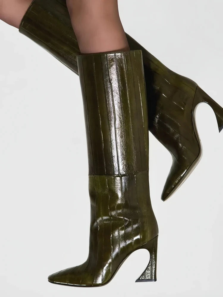 Crocodile Chunky Heel Boots