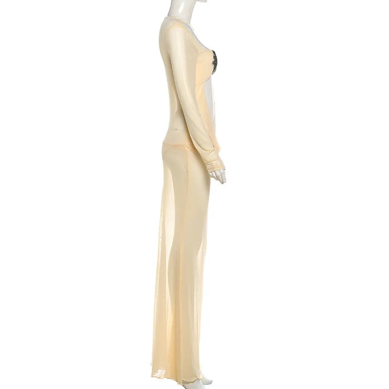Bryana Mesh Ruched Maxi Dress