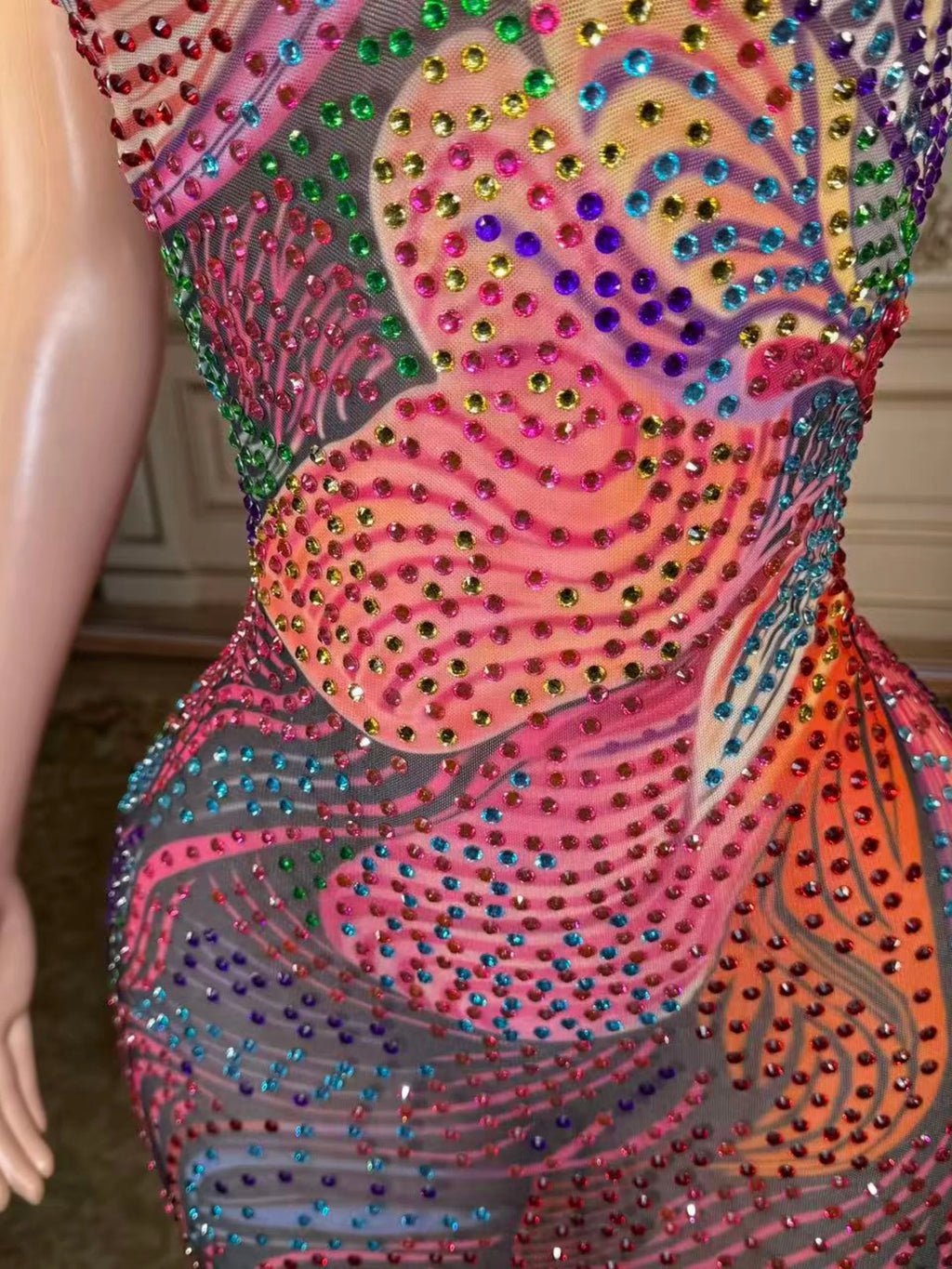 Luxe Rhinestone Mesh Maxi Dress