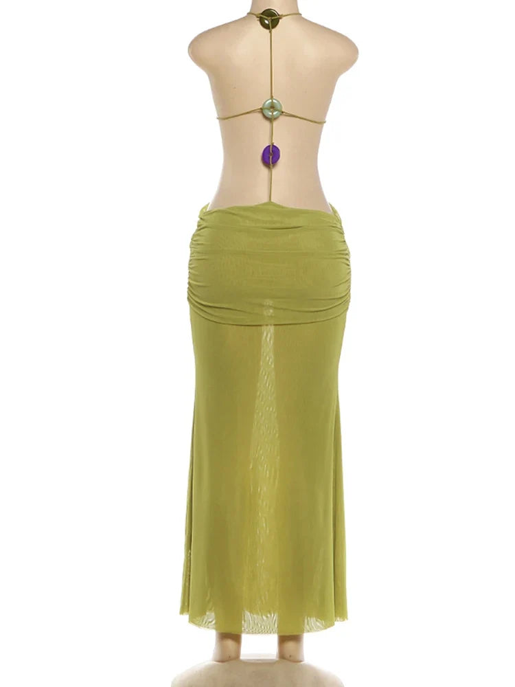 Beads Backless Maxi Dress