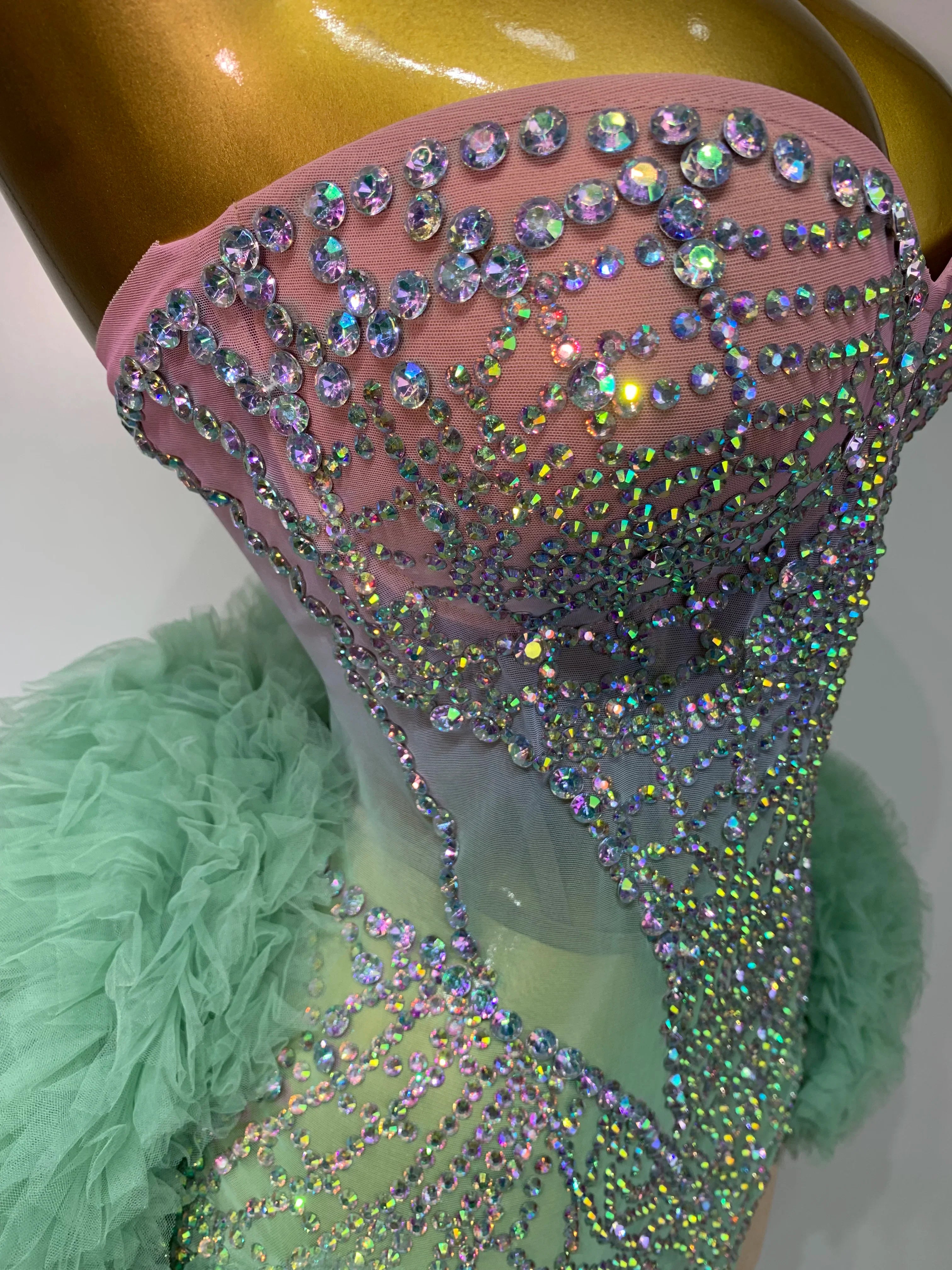 Minty Green Diamond Mesh Dress