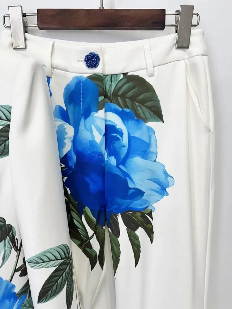 Flower Print Blazer Pants Set