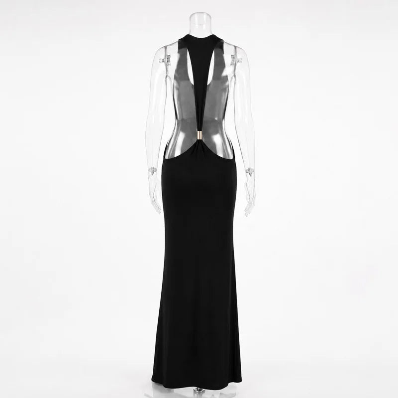 Gold Ring Backless Maxi Dress