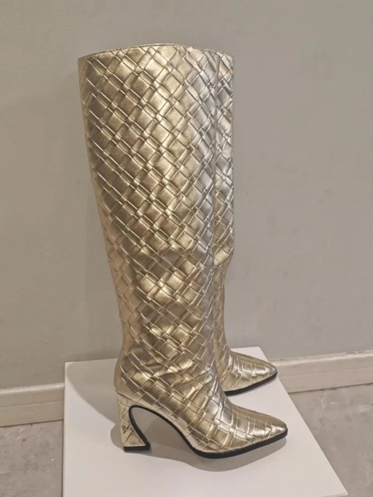 Crocodile Chunky Heel Boots