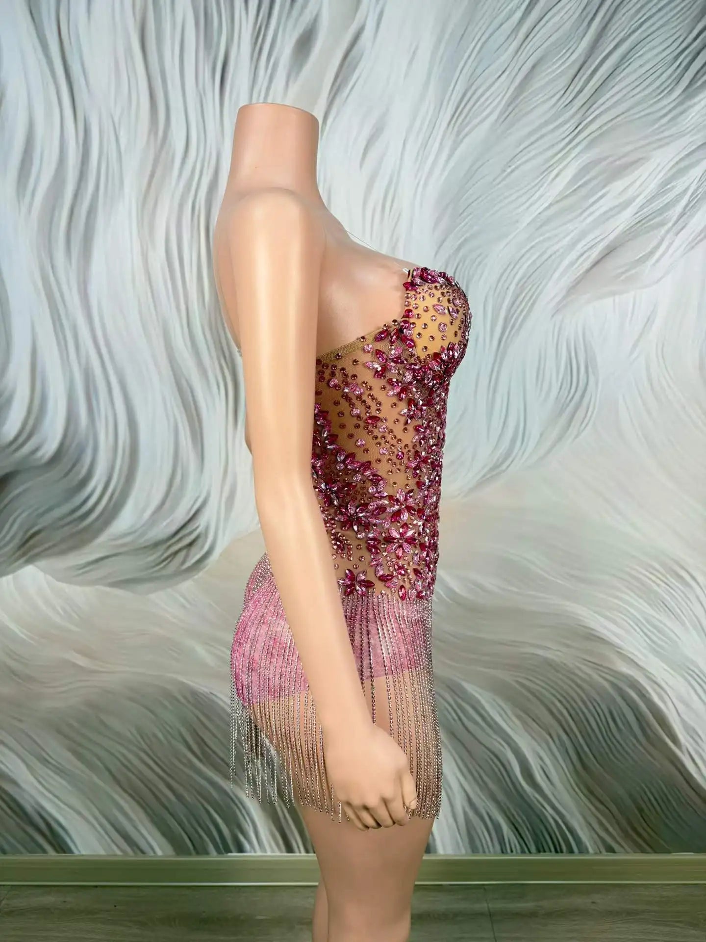 Cocktail Fringe Sheer Mini Dress