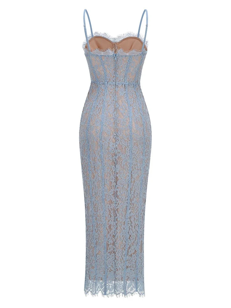 Floral Lace Bodycon Maxi Dress