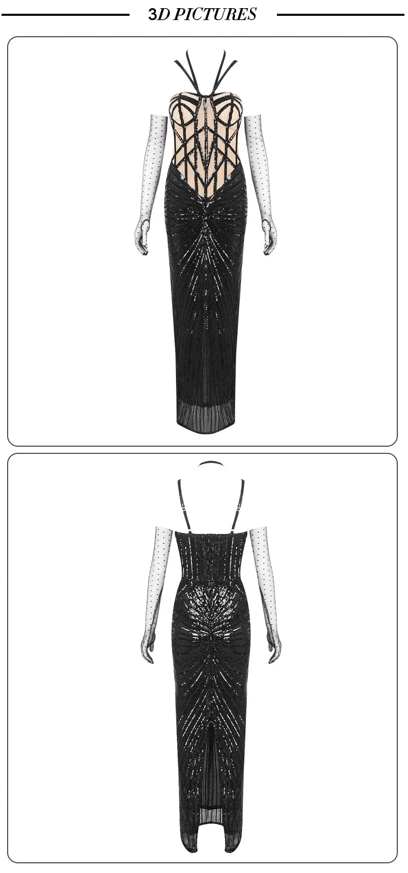 Black Sequin Embellished Mermaid Dress