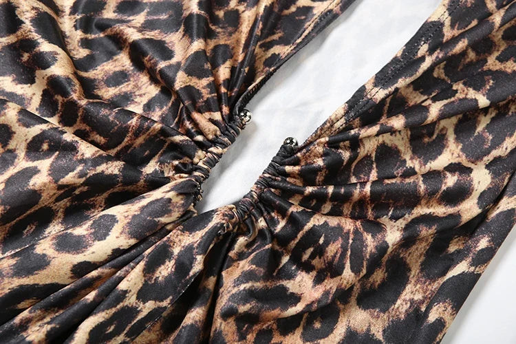 Leopard V-Neck Ruched Dress