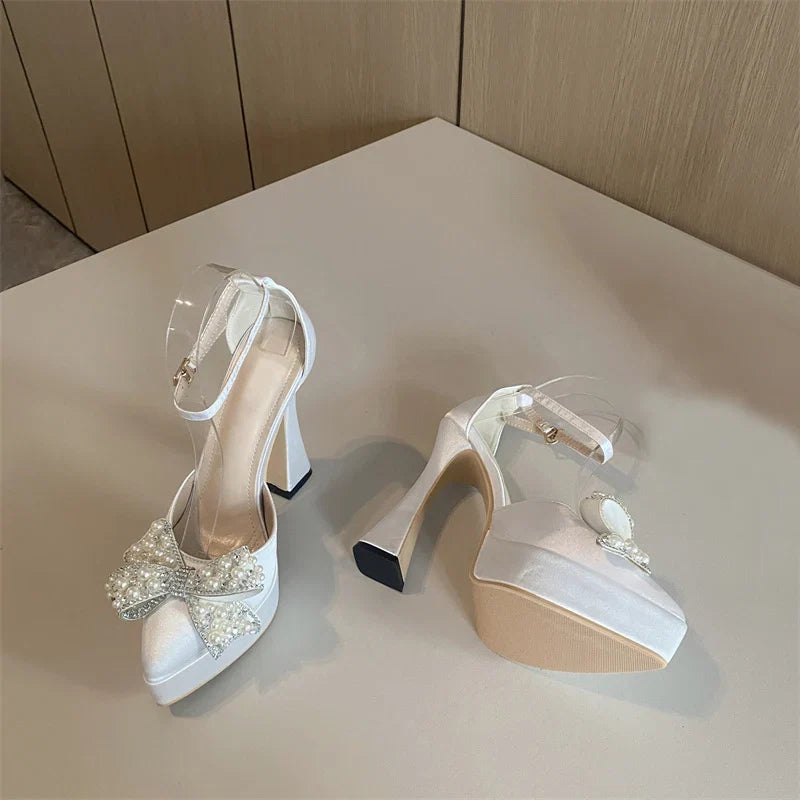 Pearl Butterfly-Knot Pointed Toe Pumps