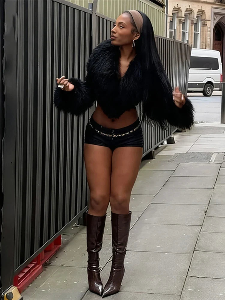 Fur V-Neck Crop Top