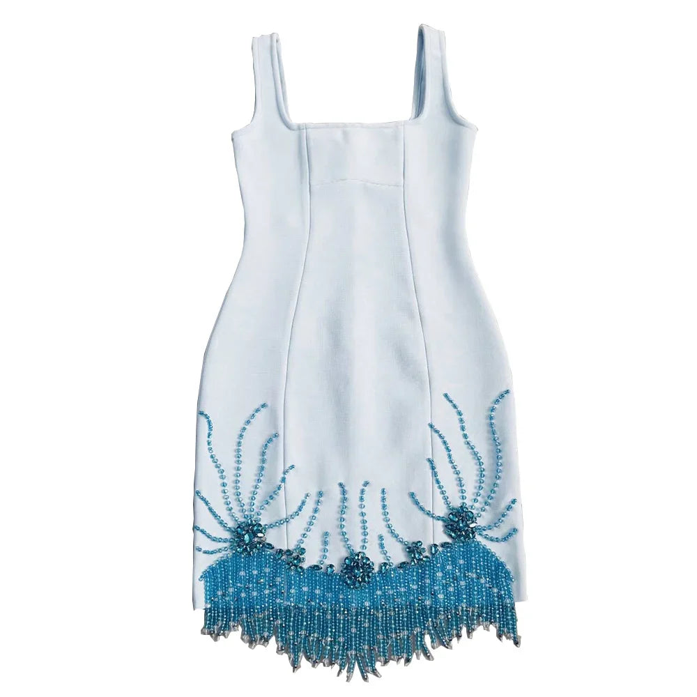 Crystal Embellished Fringe Bandage Mini Dress