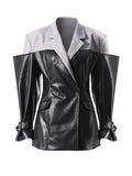 Leather Lapel Sleeve Jacket