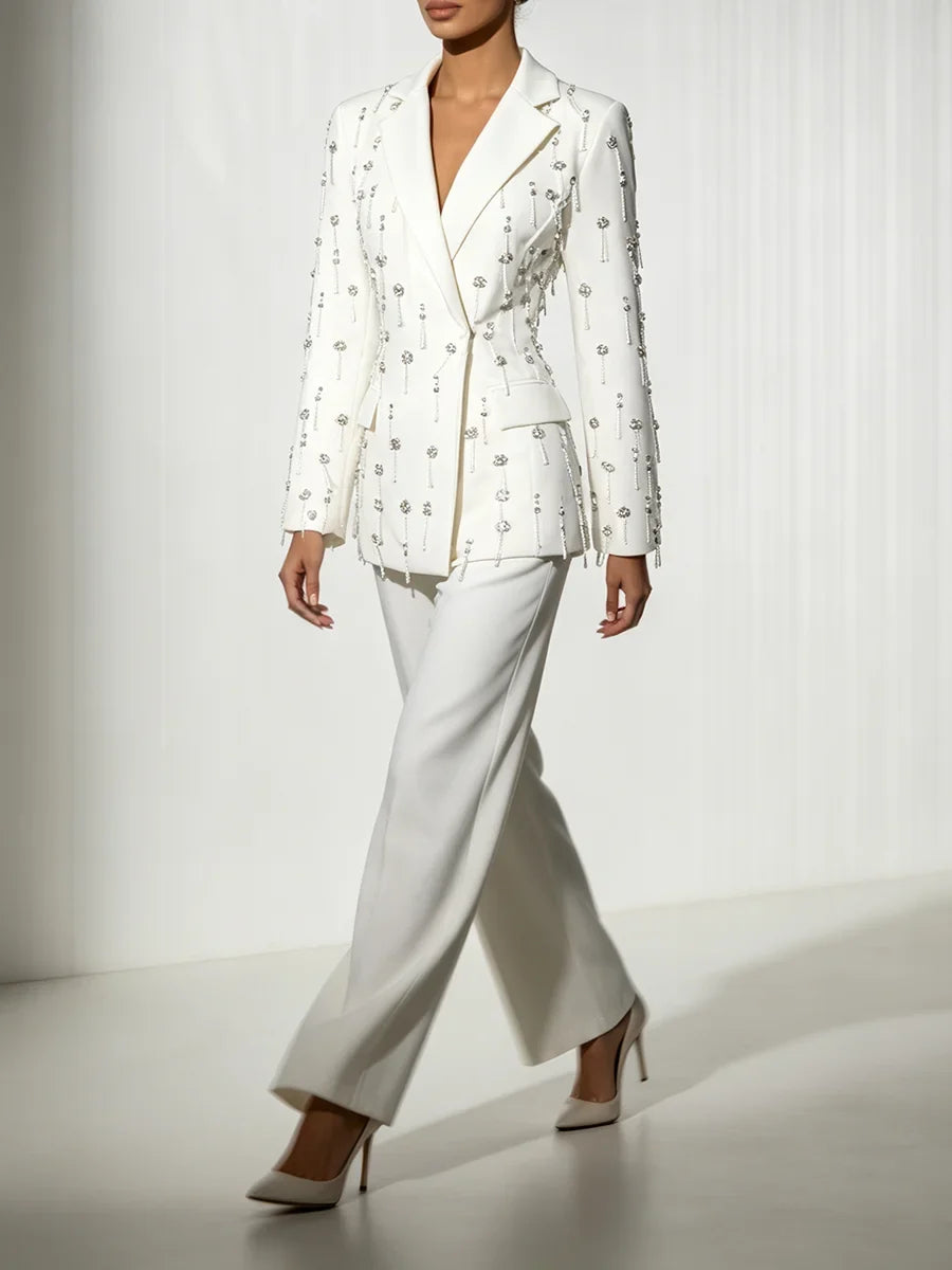 Chic Beaded Blazer Pants Set
