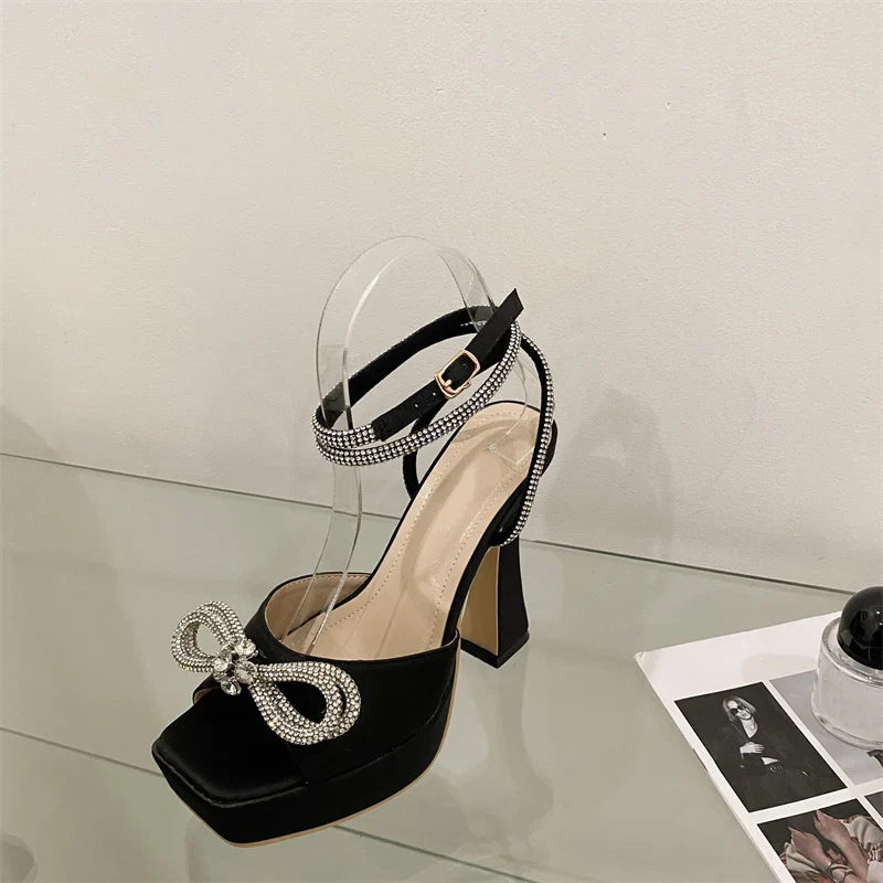Crystal Bowknot Platform Heels