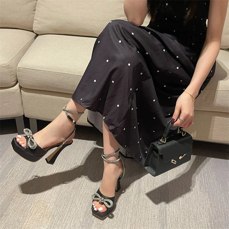 Crystal Bowknot Platform Heels