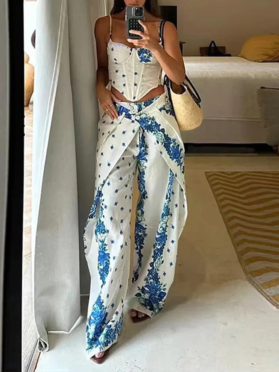 Boho Floral Corset Pants Set