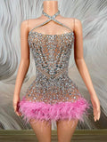Naya Rhinestone Feather Mini Dress