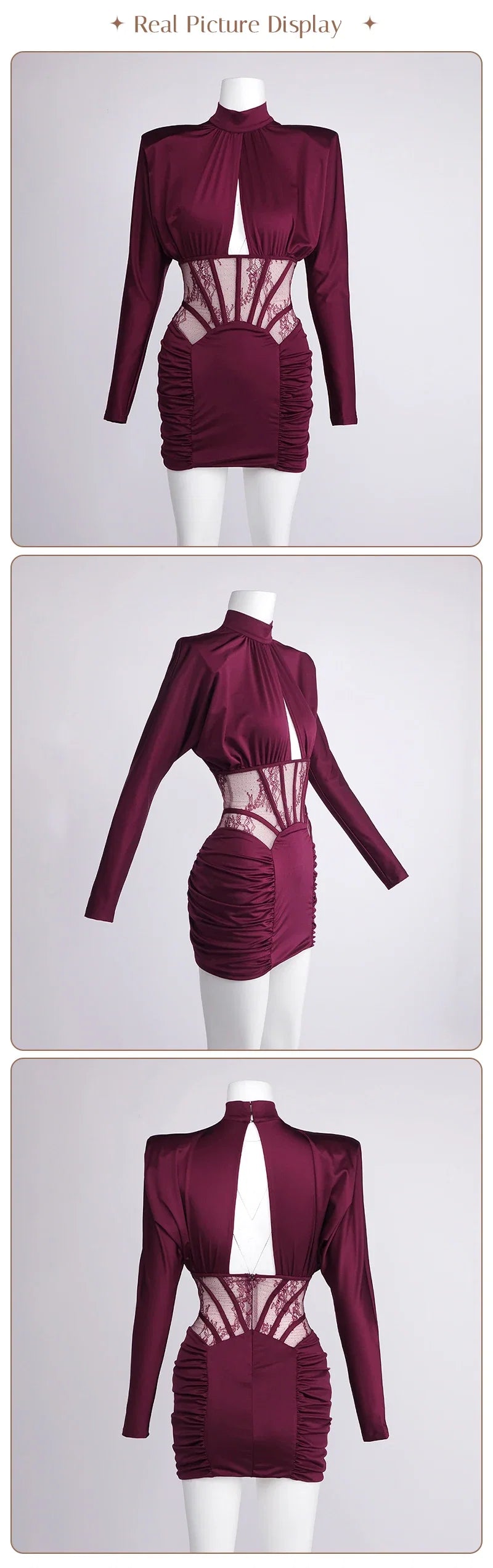 Burgundy Satin Corset Ruched Dress
