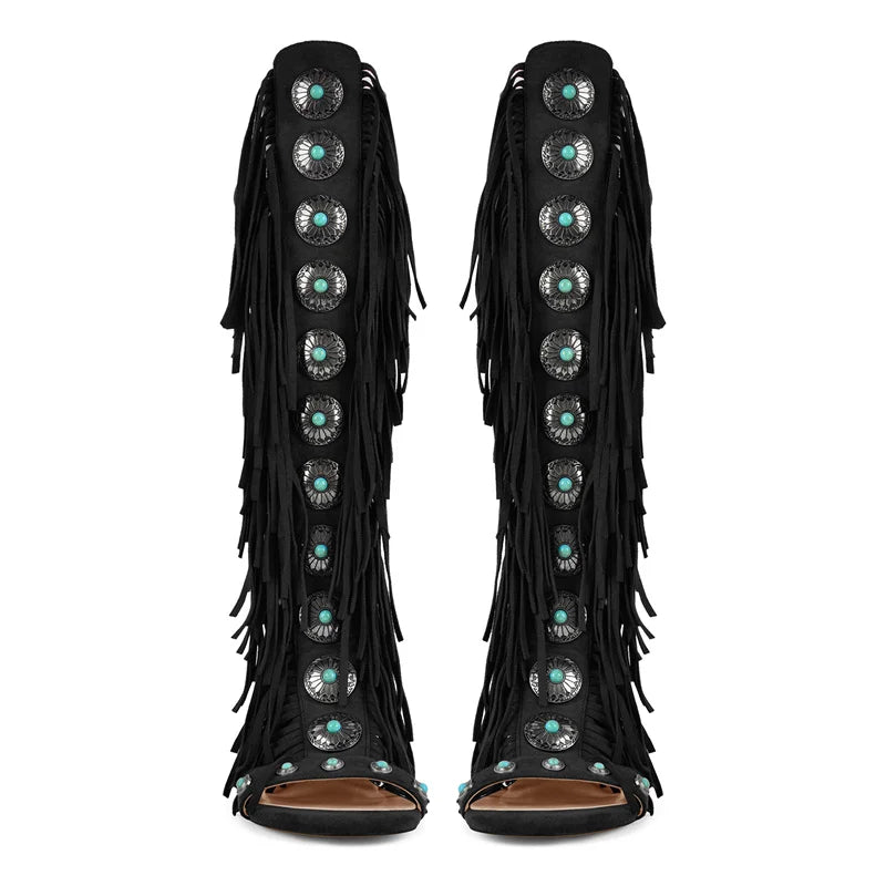 Lace Up Fringe Sandals