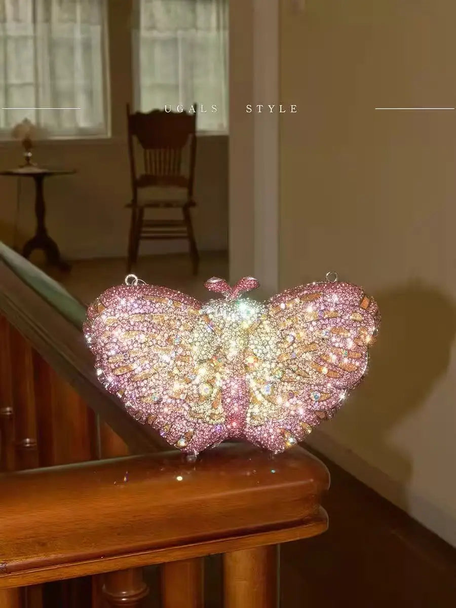 Butterfly Shaped Rhinestone Clutch Bag
