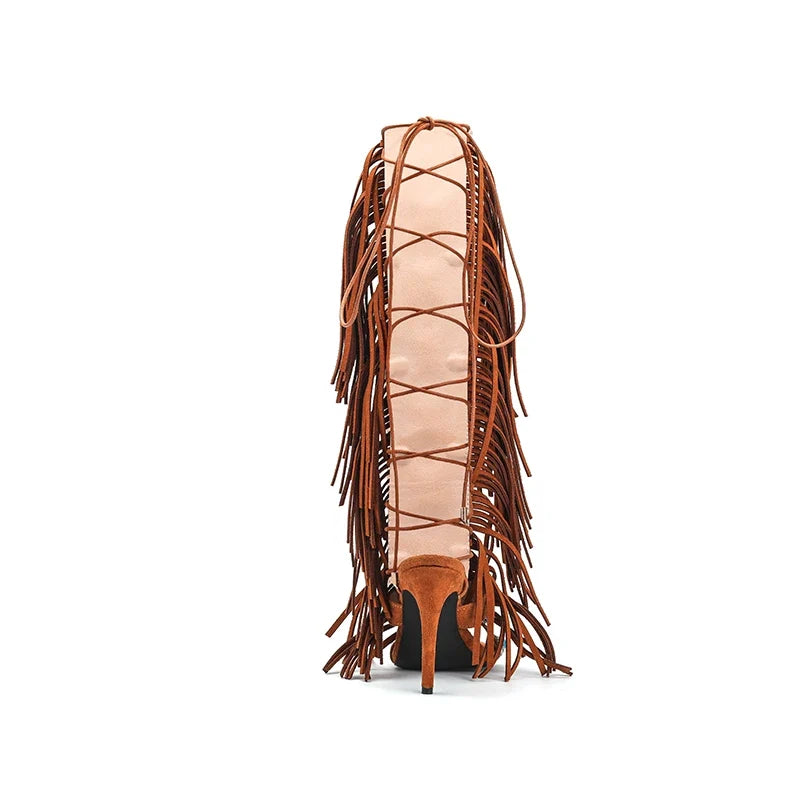 Cowgirl Suede Tassel High Heels