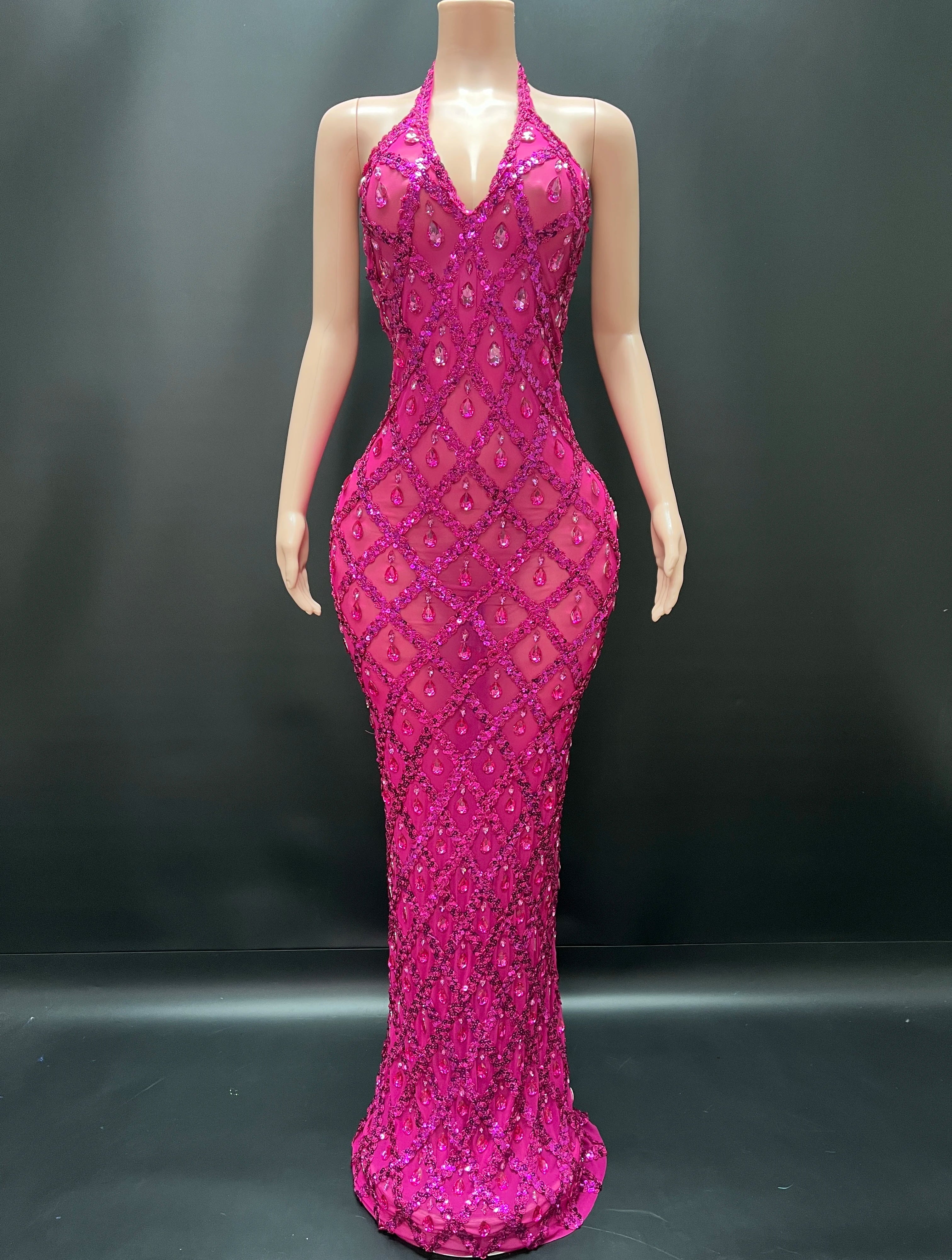 Abi Rhinestone Mesh Maxi Dress