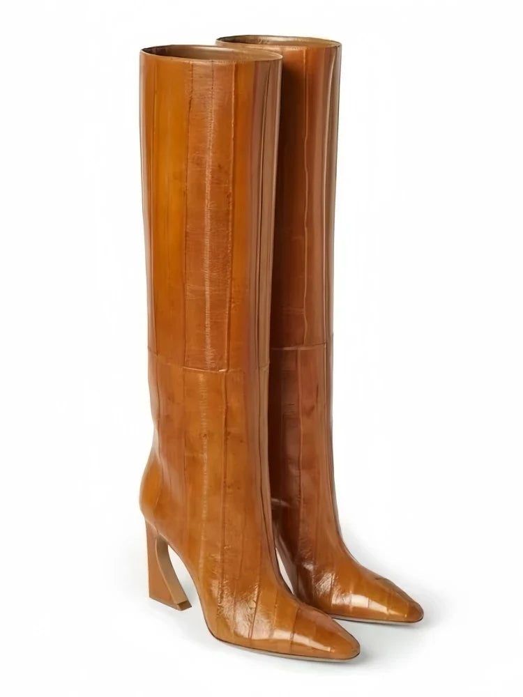 Crocodile Chunky Heel Boots