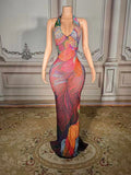 Luxe Rhinestone Mesh Maxi Dress