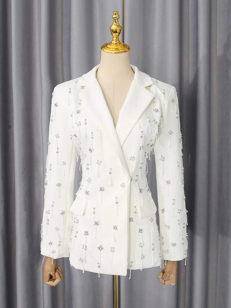 Chic Beaded Blazer Pants Set