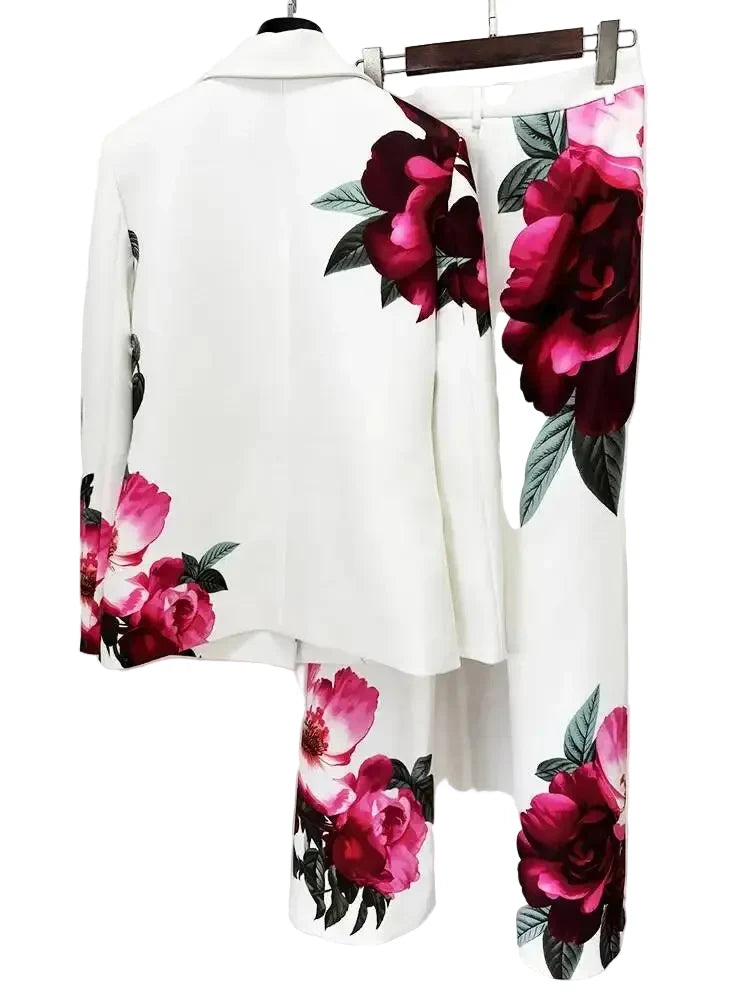 Flower Print Blazer Pants Set