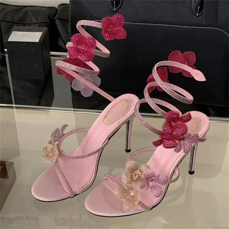 Flower Embellished High Heels