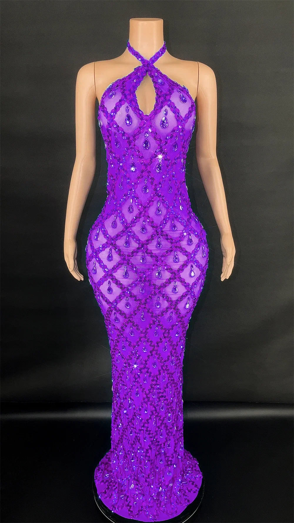 Abi Rhinestone Mesh Maxi Dress