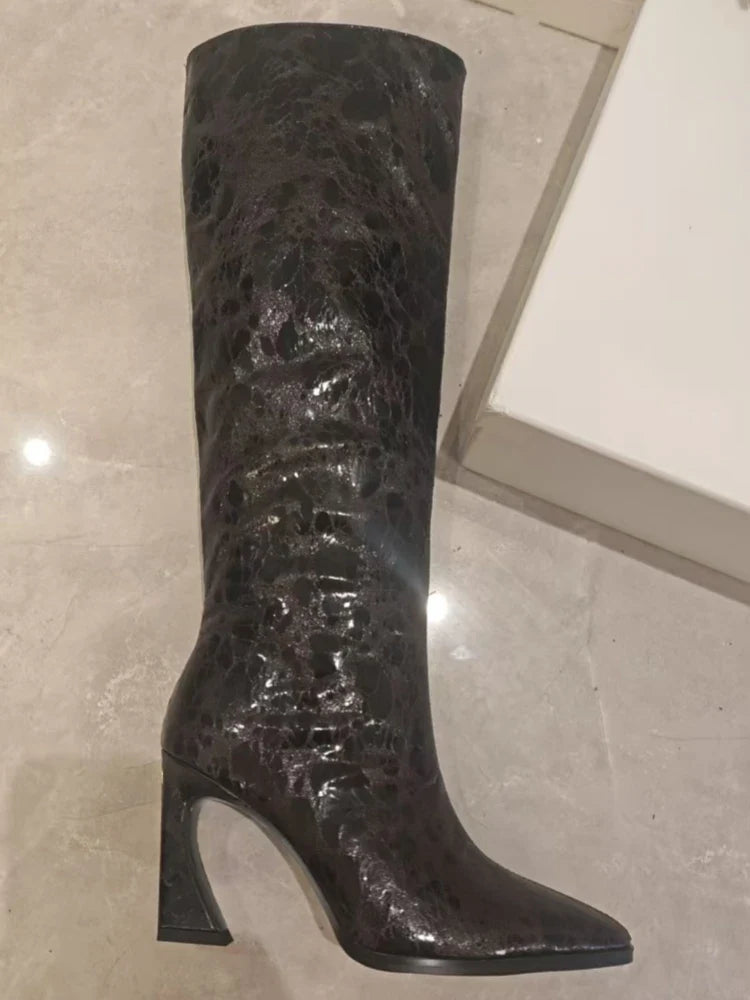 Crocodile Chunky Heel Boots