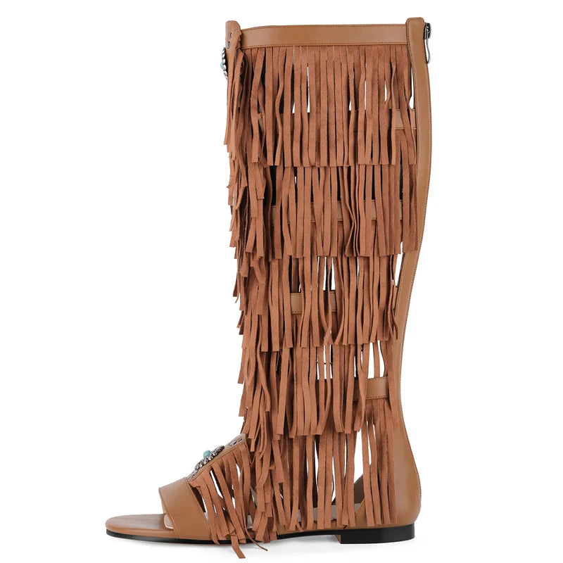 Lace Up Fringe Sandals