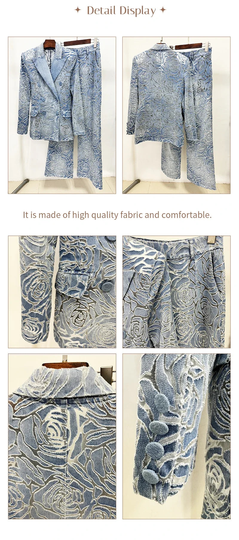 Blue Denim Blazer Pants Set