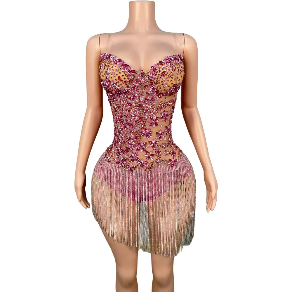 Cocktail Fringe Sheer Mini Dress