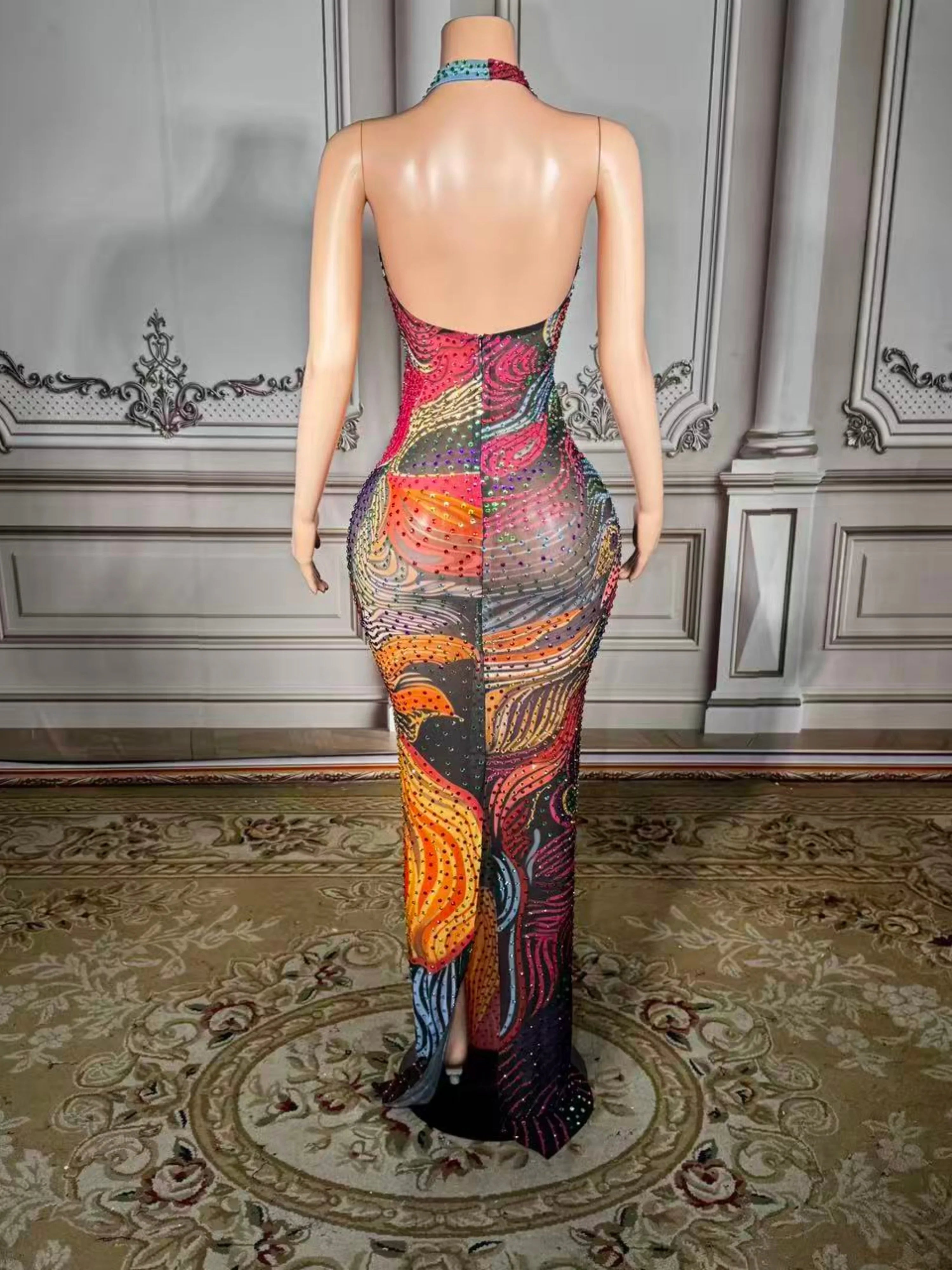 Luxe Rhinestone Mesh Maxi Dress