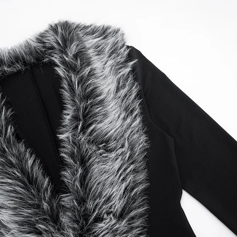 Luxe Fur Deep V-Collar Romper