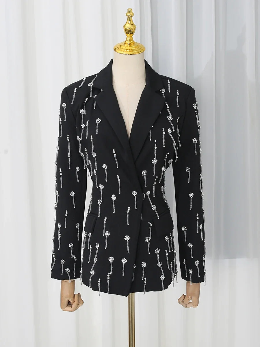 Chic Beaded Blazer Pants Set