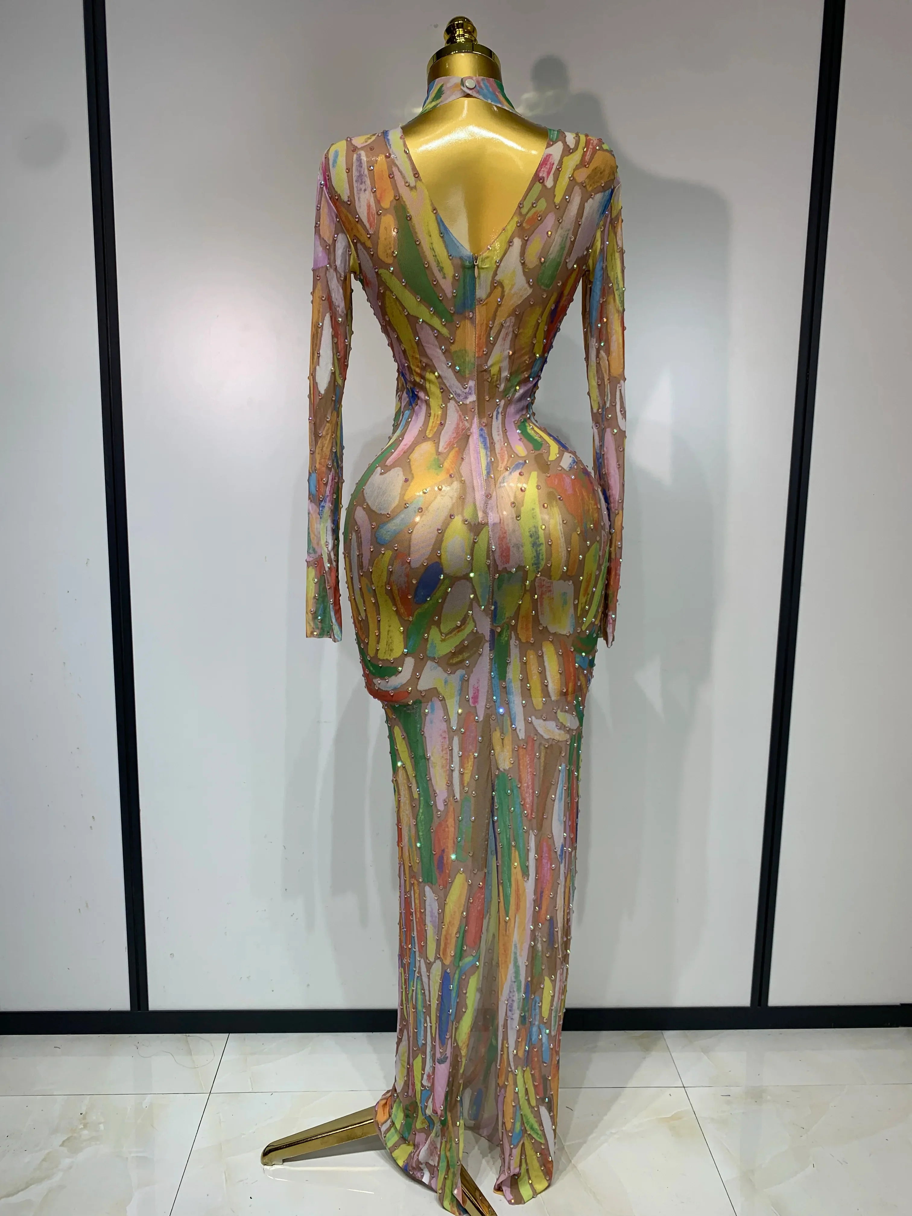Joselle Rhinestone Mesh Maxi Dress