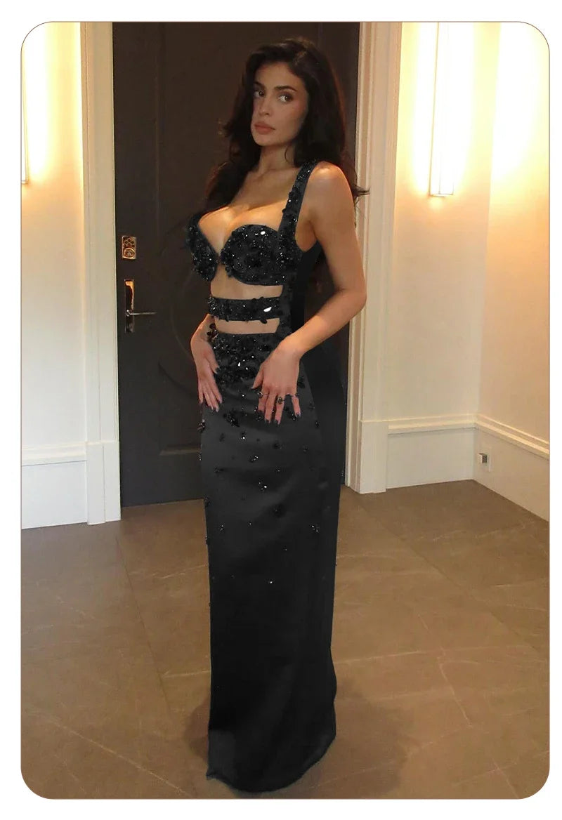 Luxury Sequins Cutout Maxi Dress