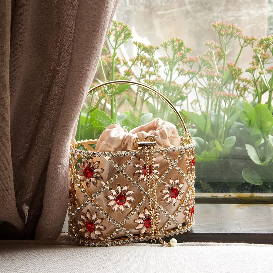 Flower Diamond Cage Bucket Handbag
