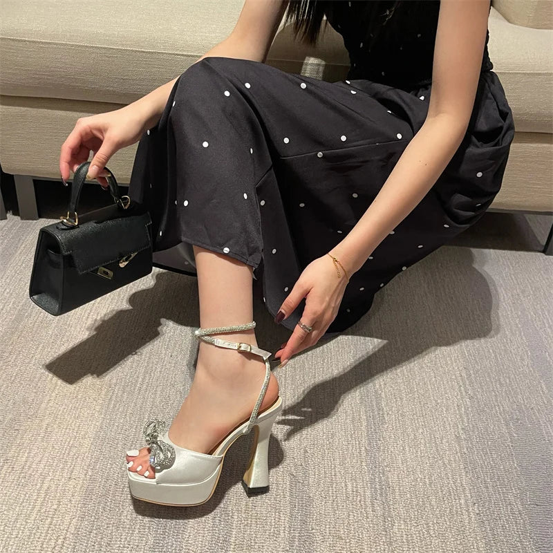 Crystal Bowknot Platform Heels
