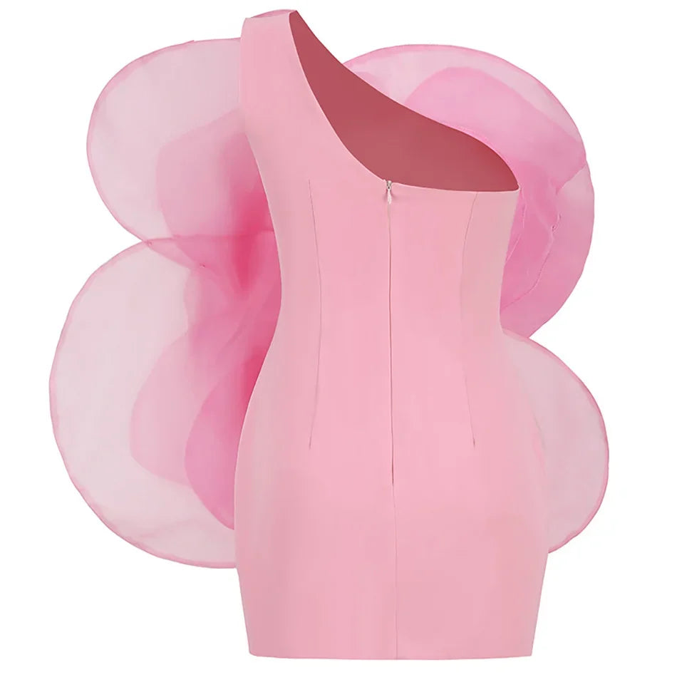 One Shoulder Flower Mini Dress