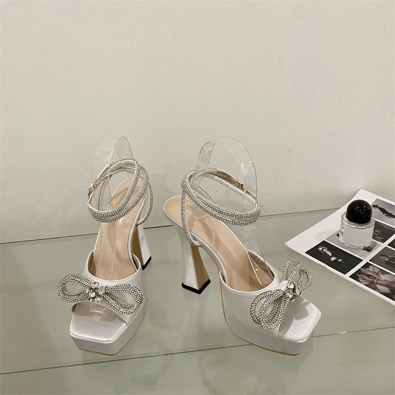 Crystal Bowknot Platform Heels