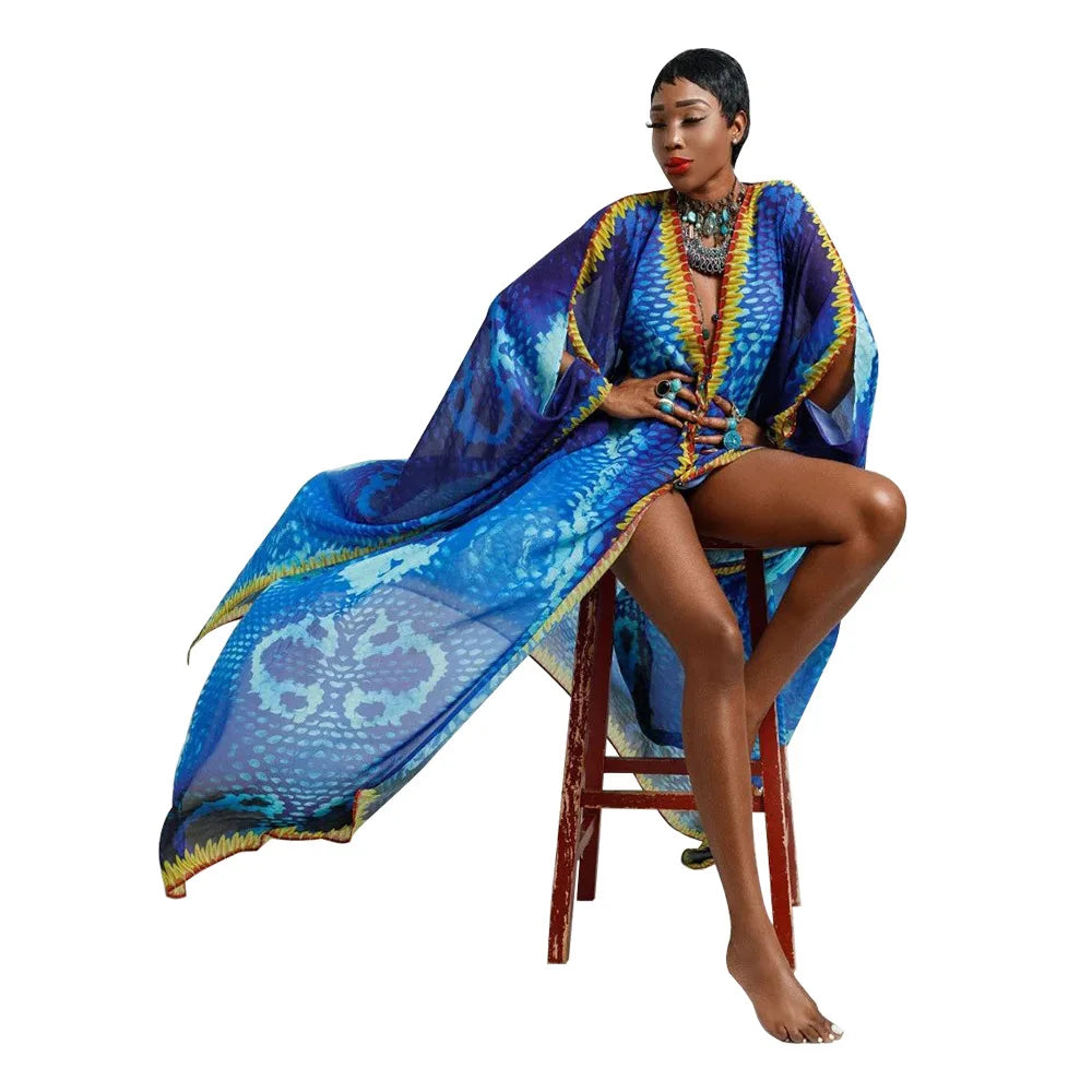 Kimono Chiffon Kaftan Maxi Dress