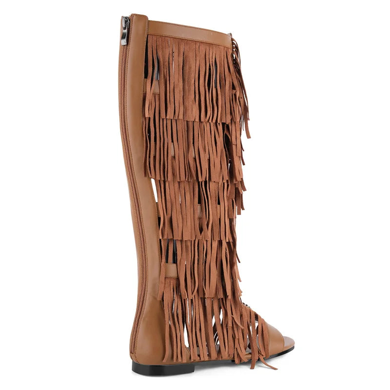 Lace Up Fringe Sandals