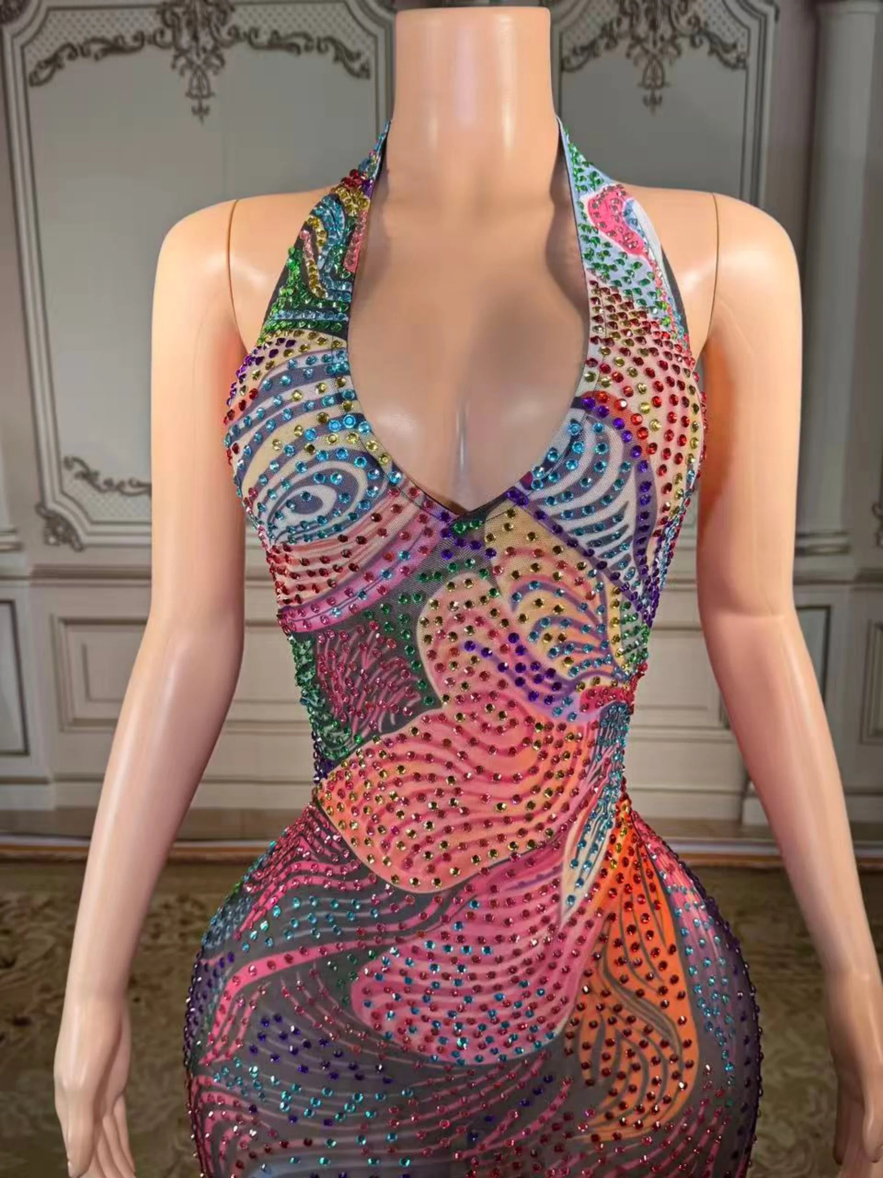 Luxe Rhinestone Mesh Maxi Dress