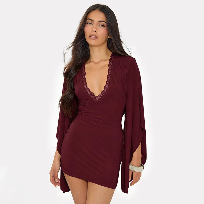Flare Bell Sleeve Mini Dress